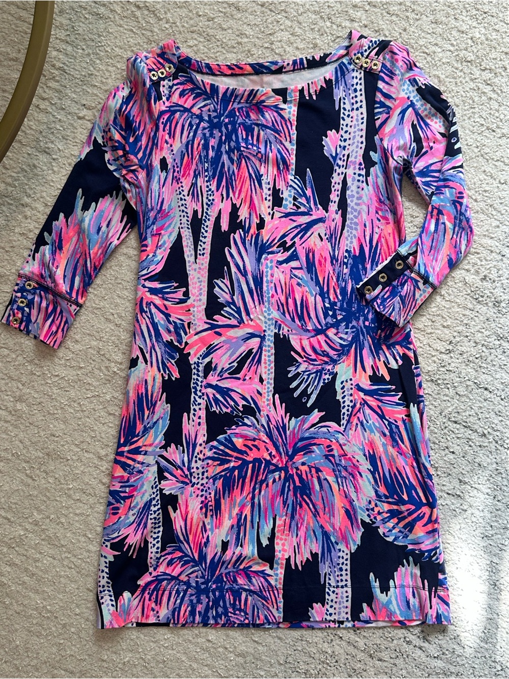 Lilly Pulitzer Navy Pink Palm-Print Knit Dress